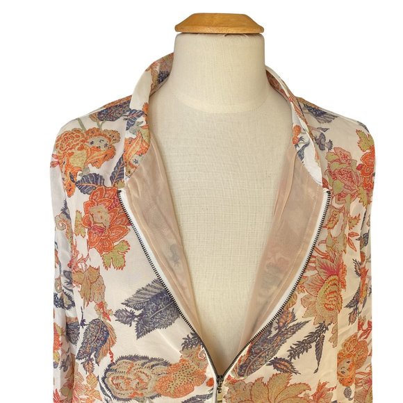 NWT Hillary Scott Floral Bomber Jacket XL Sheer Chiffon Cottagecore Coastal Fall - Picture 5 of 13